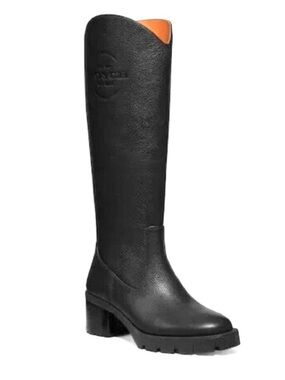 Coach Ciara Black Tall Textured Leather Boots Shoes Size 11 New